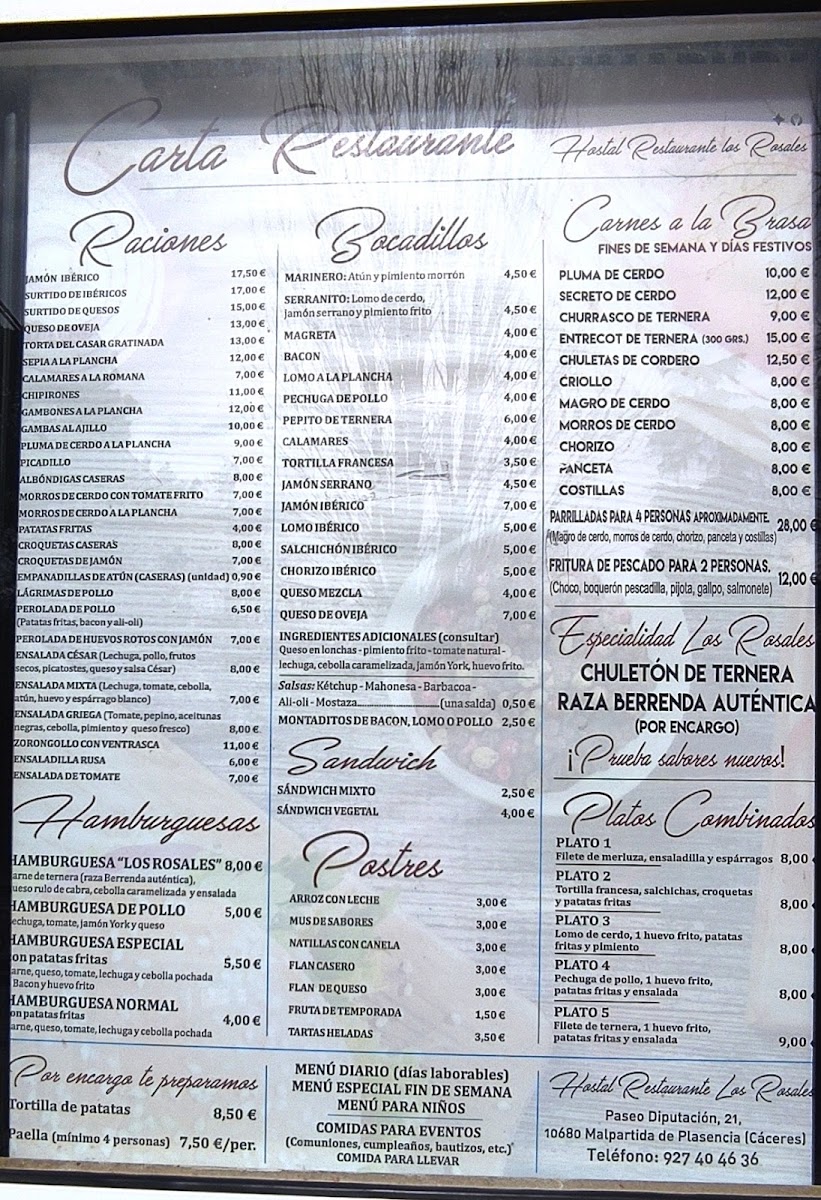 Hostal Restaurante Los Rosales Menu - Image 1